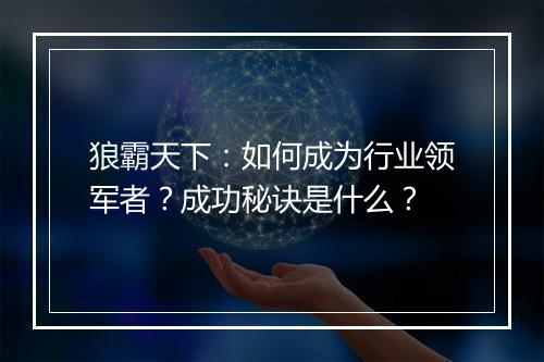 狼霸天下：如何成为行业领军者？成功秘诀是什么？