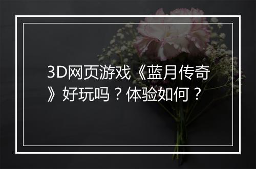 3D网页游戏《蓝月传奇》好玩吗？体验如何？