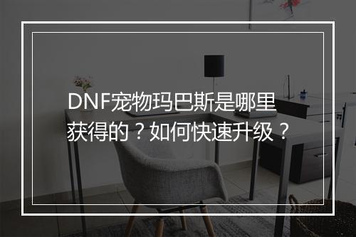 DNF宠物玛巴斯是哪里获得的？如何快速升级？