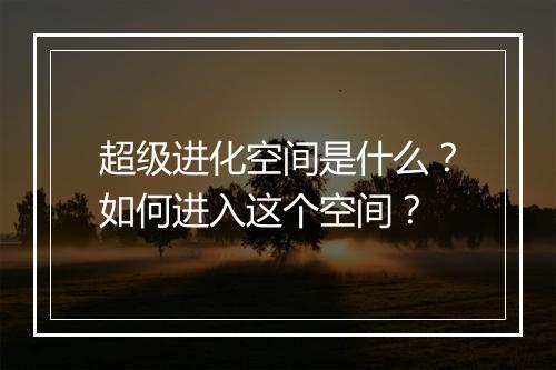 超级进化空间是什么？如何进入这个空间？