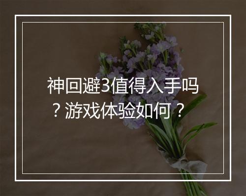 神回避3值得入手吗？游戏体验如何？