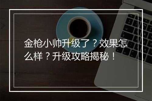 金枪小帅升级了？效果怎么样？升级攻略揭秘！