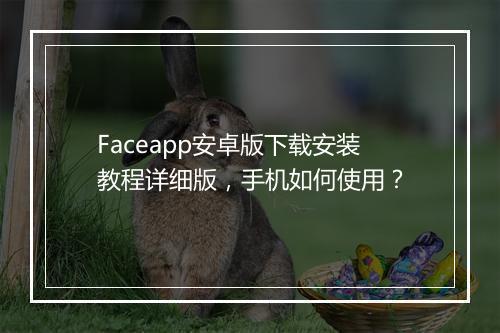 Faceapp安卓版下载安装教程详细版，手机如何使用？