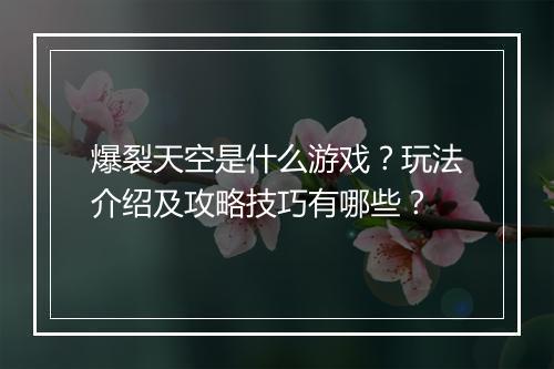 爆裂天空是什么游戏?玩法介绍及攻略技巧有哪些?
