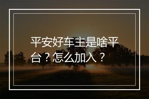 平安好车主是啥平台？怎么加入？