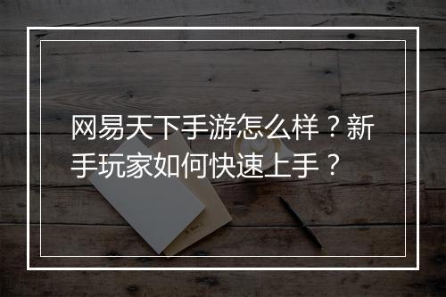 网易天下手游怎么样？新手玩家如何快速上手？