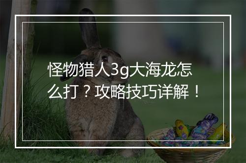 怪物猎人3g大海龙怎么打？攻略技巧详解！