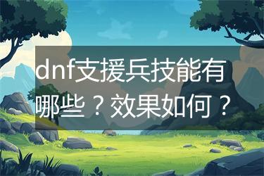 dnf支援兵技能有哪些？效果如何？
