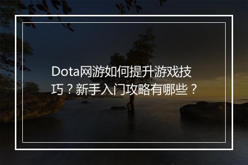Dota网游如何提升游戏技巧？新手入门攻略有哪些？