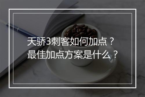 天骄3刺客如何加点？最佳加点方案是什么？