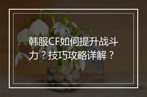 韩服CF如何提升战斗力？技巧攻略详解？
