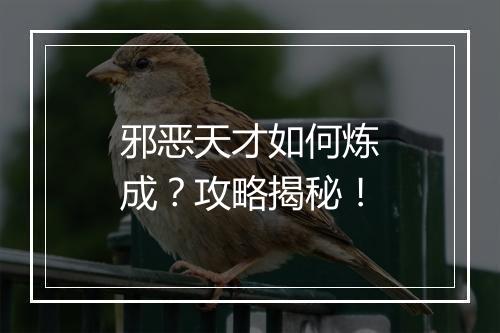 邪恶天才如何炼成？攻略揭秘！