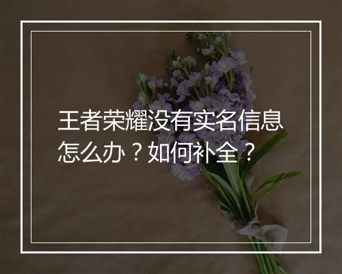 王者荣耀没有实名信息怎么办？如何补全？
