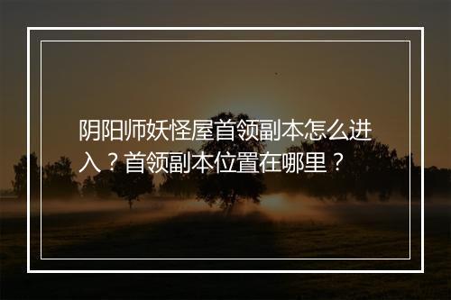 阴阳师妖怪屋首领副本怎么进入？首领副本位置在哪里？