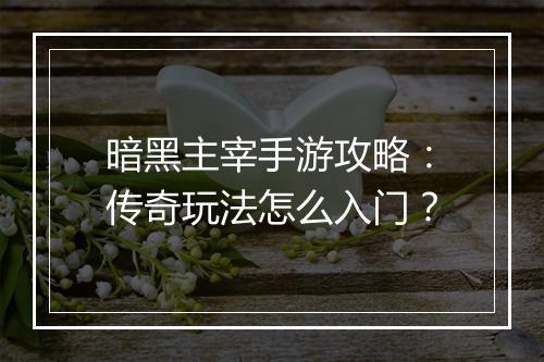 暗黑主宰手游攻略：传奇玩法怎么入门？