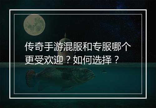 传奇手游混服和专服哪个更受欢迎？如何选择？