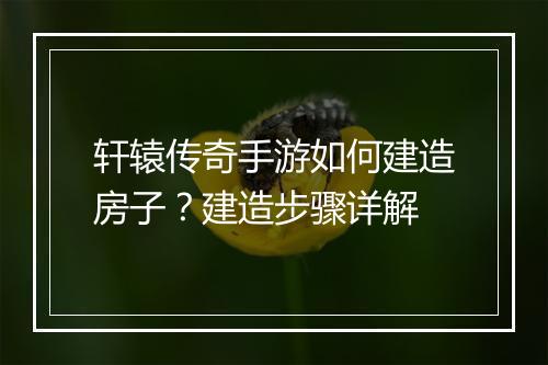 轩辕传奇手游如何建造房子？建造步骤详解