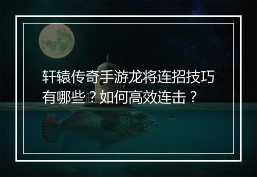 轩辕传奇手游龙将连招技巧有哪些？如何高效连击？