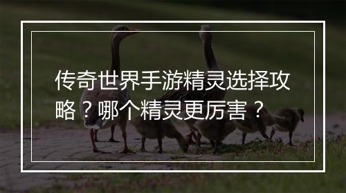 传奇世界手游精灵选择攻略？哪个精灵更厉害？