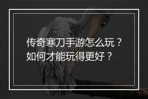 传奇寒刀手游怎么玩？如何才能玩得更好？