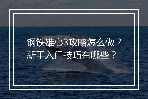 钢铁雄心3攻略怎么做？新手入门技巧有哪些？