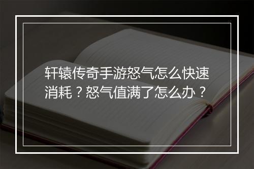 轩辕传奇手游怒气怎么快速消耗？怒气值满了怎么办？
