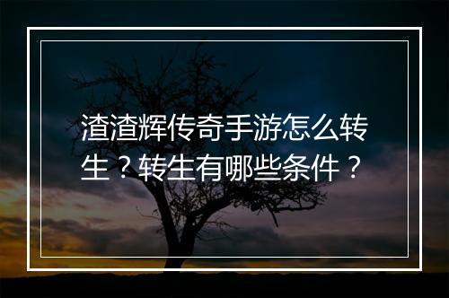 渣渣辉传奇手游怎么转生？转生有哪些条件？