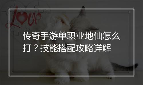传奇手游单职业地仙怎么打？技能搭配攻略详解