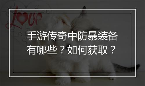 手游传奇中防暴装备有哪些？如何获取？
