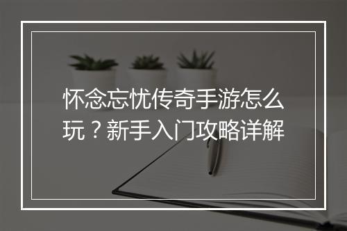 怀念忘忧传奇手游怎么玩？新手入门攻略详解