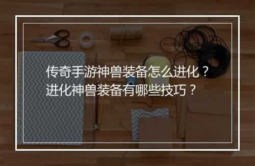 传奇手游神兽装备怎么进化？进化神兽装备有哪些技巧？