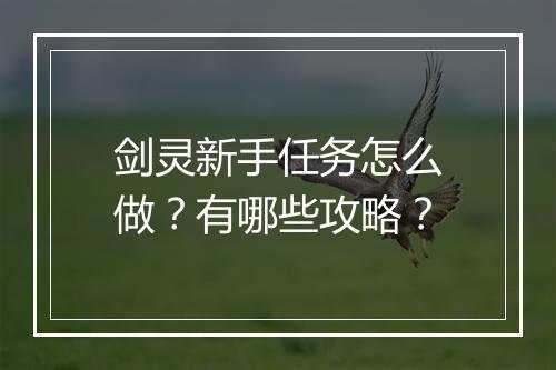 剑灵新手任务怎么做？有哪些攻略？