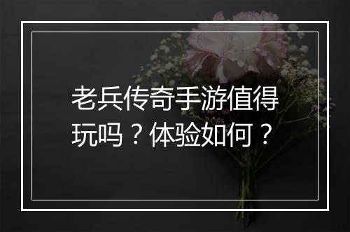 老兵传奇手游值得玩吗？体验如何？