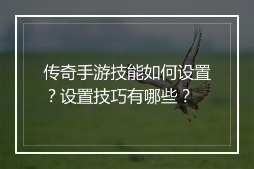 传奇手游技能如何设置？设置技巧有哪些？