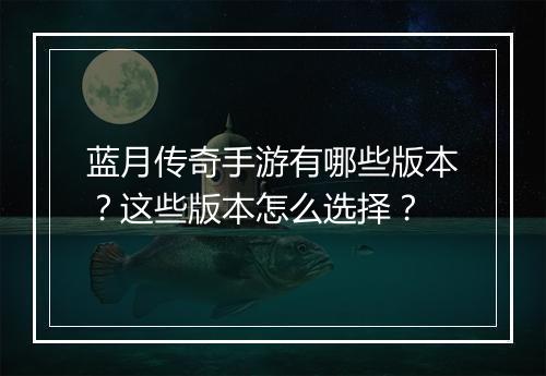 蓝月传奇手游有哪些版本？这些版本怎么选择？