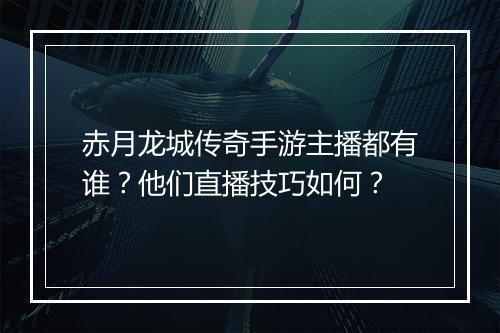 赤月龙城传奇手游主播都有谁？他们直播技巧如何？