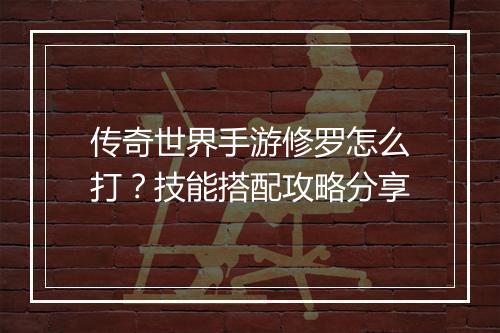 传奇世界手游修罗怎么打？技能搭配攻略分享