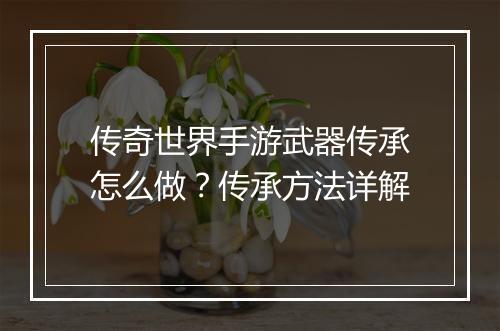 传奇世界手游武器传承怎么做？传承方法详解