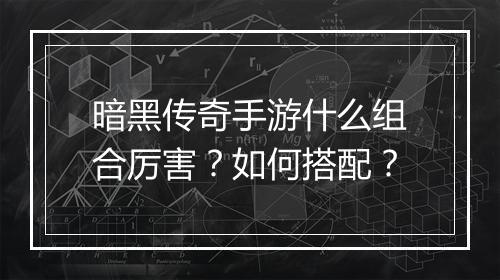 暗黑传奇手游什么组合厉害？如何搭配？
