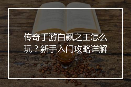 传奇手游白飘之王怎么玩？新手入门攻略详解