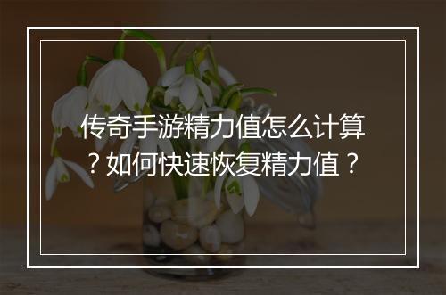 传奇手游精力值怎么计算？如何快速恢复精力值？