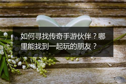 如何寻找传奇手游伙伴？哪里能找到一起玩的朋友？