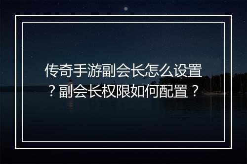 传奇手游副会长怎么设置？副会长权限如何配置？