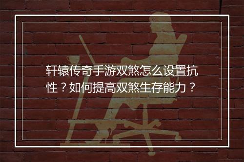 轩辕传奇手游双煞怎么设置抗性？如何提高双煞生存能力？