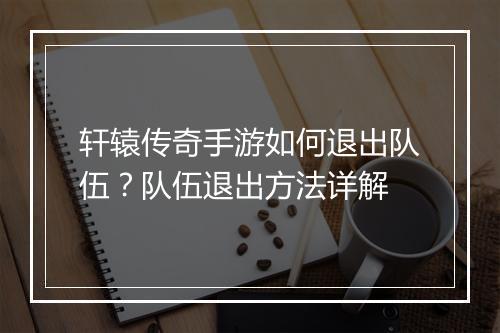轩辕传奇手游如何退出队伍？队伍退出方法详解