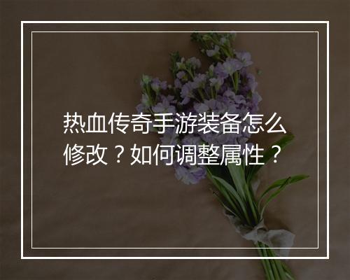 热血传奇手游装备怎么修改？如何调整属性？