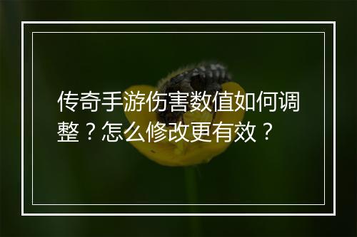 传奇手游伤害数值如何调整？怎么修改更有效？