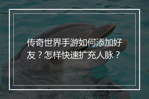 传奇世界手游如何添加好友？怎样快速扩充人脉？
