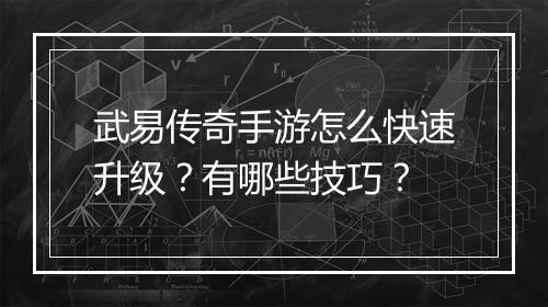武易传奇手游怎么快速升级？有哪些技巧？