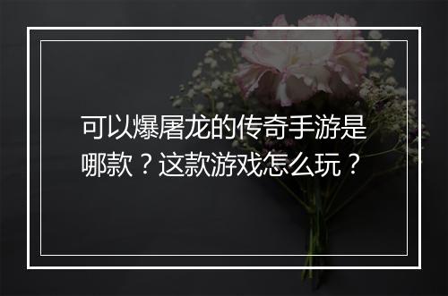 可以爆屠龙的传奇手游是哪款？这款游戏怎么玩？